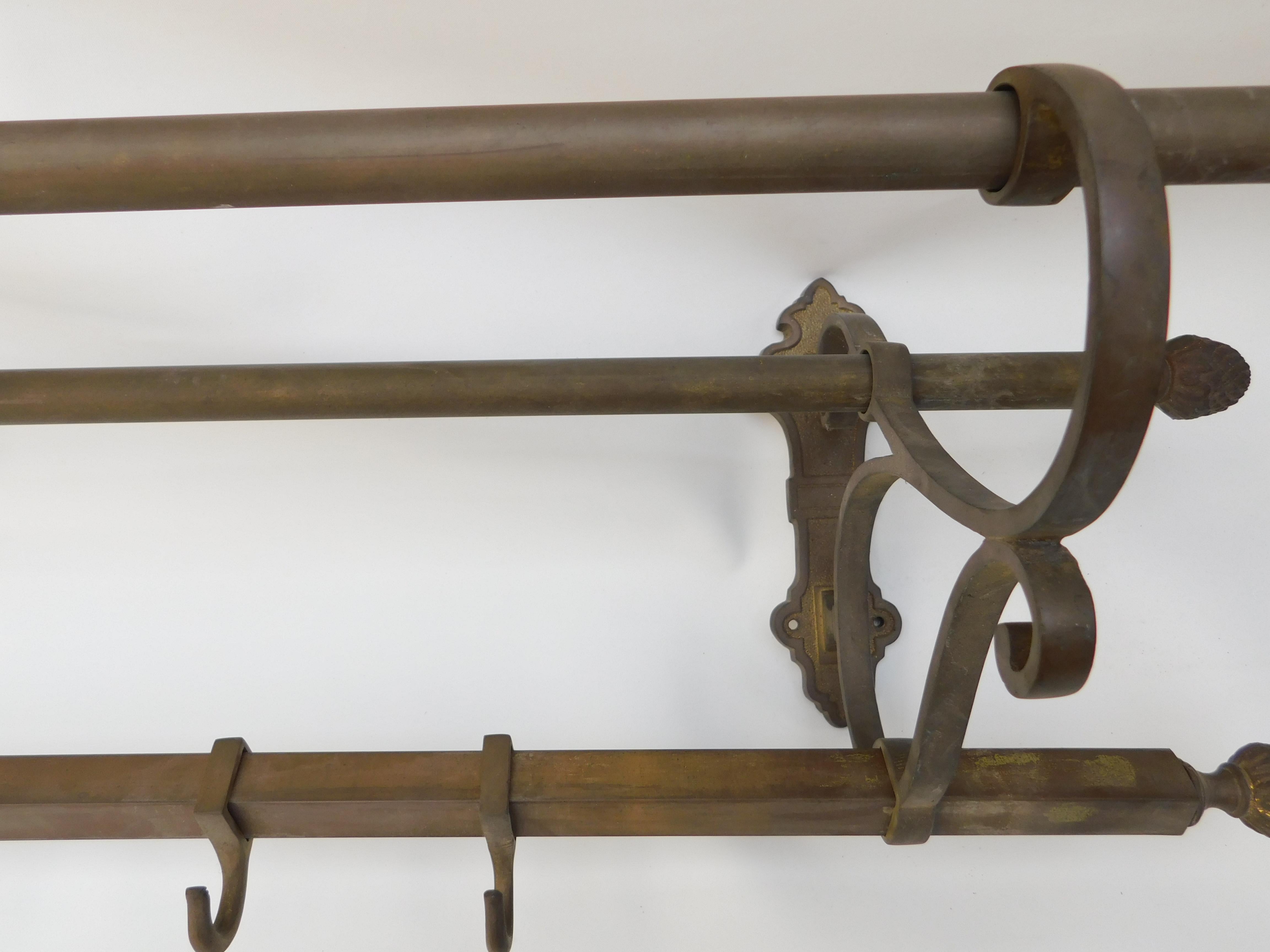 19th Century French Brass Rack with Hooks 3