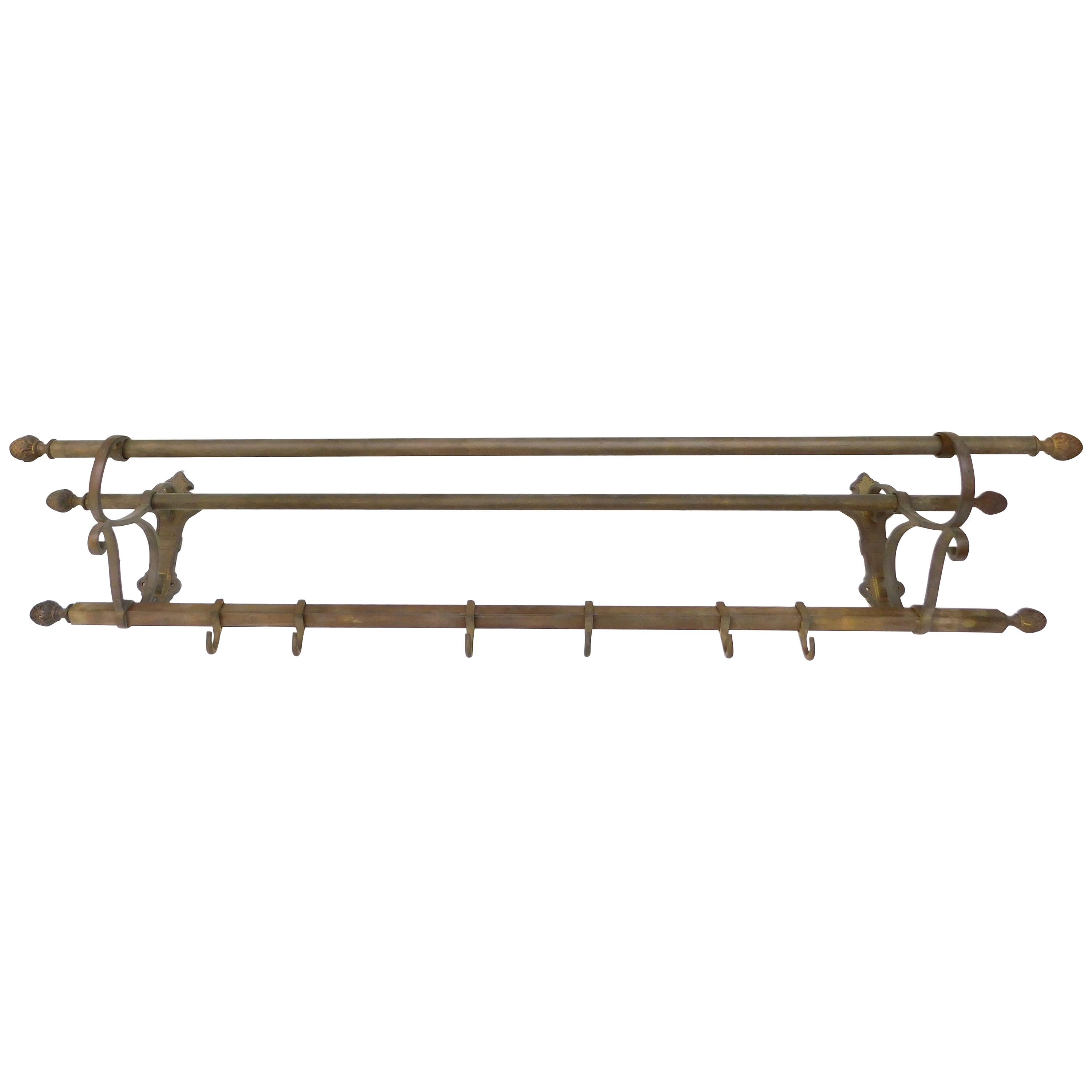 19th Century French Brass Rack with Hooks