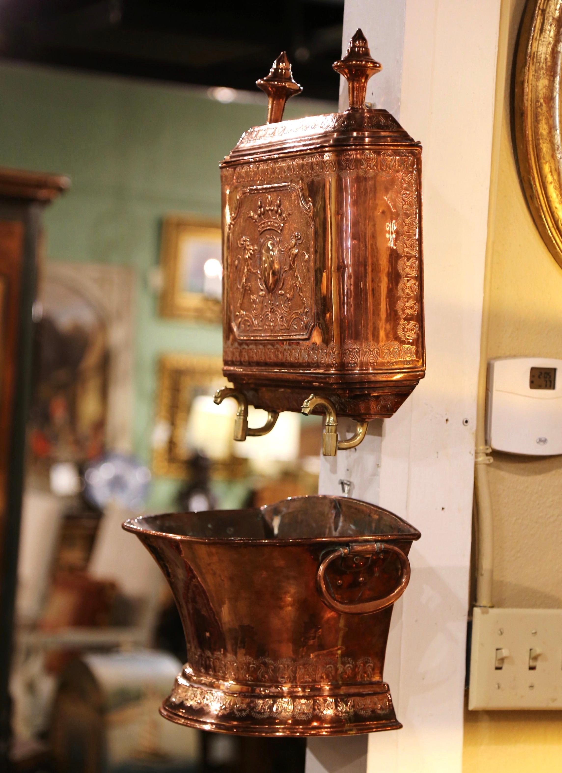 19th Century French Brass Repousse and Copper Wall Lavabo Fountain 5