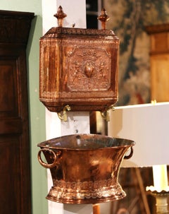 19th Century French Brass Repousse and Copper Wall Lavabo Fountain