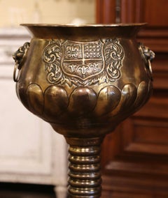 19th Century French Brass Repousse Cache-Pot on Integral Pedestal Stand