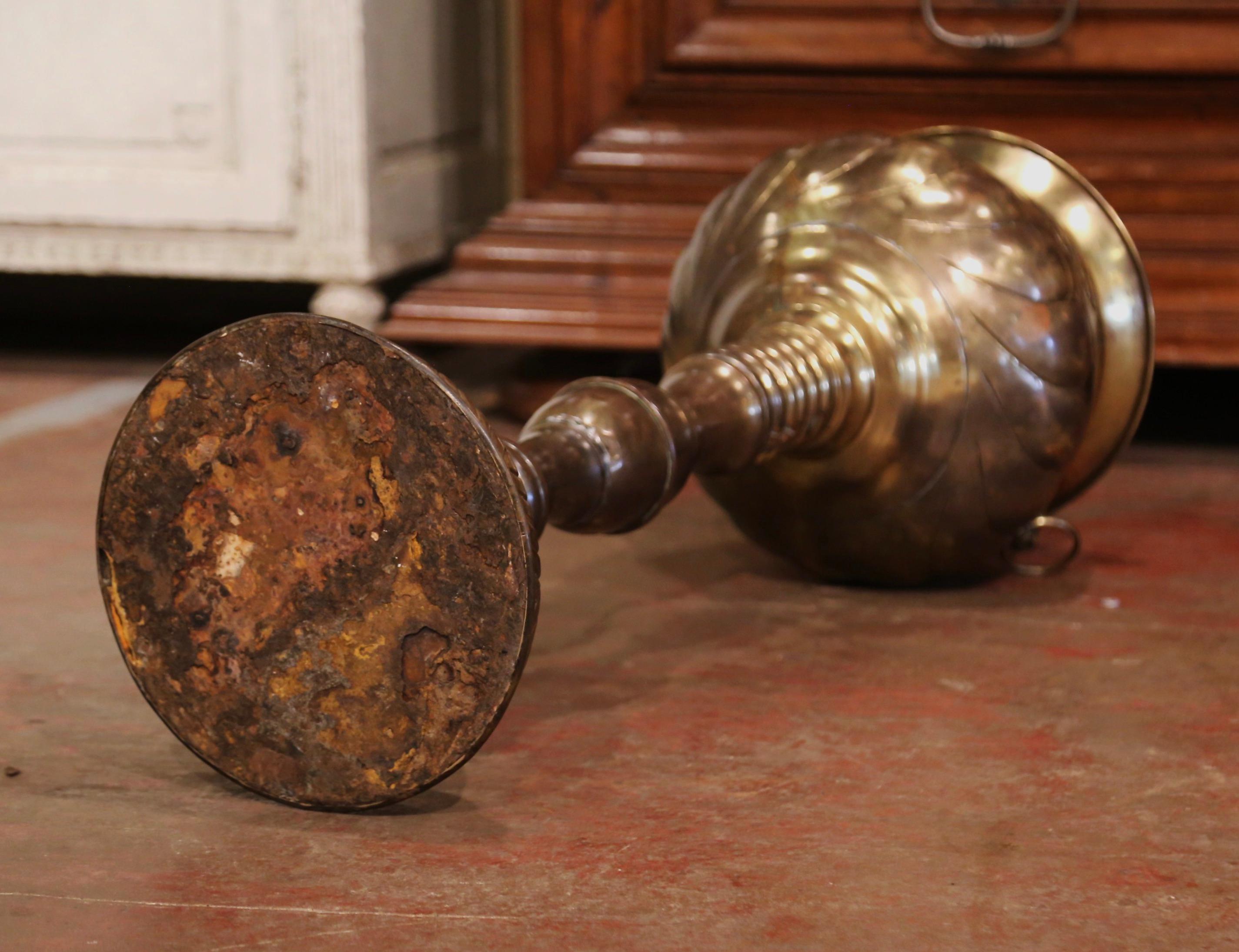 19th Century French Brass Repousse Cache-Pot on Integral Pedestal Stand 3