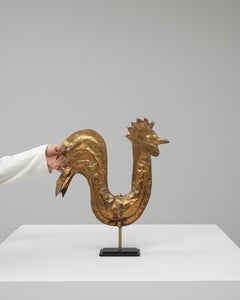 19th Century French Brass Rooster On Metal Base