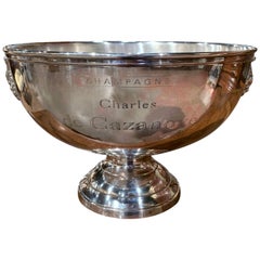  19th Century French Brass Silver Plated Champagne Bucket with Grape Decor