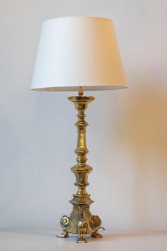 19th Century French Brass Table Lamp with Sculptural Tripod Base