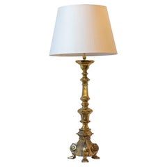 Antique 19th Century French Brass Table Lamp with Sculptural Tripod Base