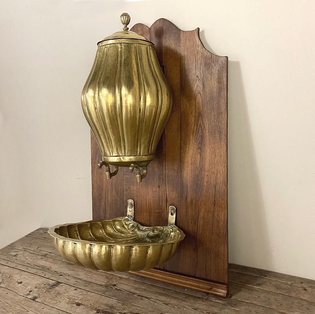 Neoclassical Revival 19th Century French Brass Wall Fountain, Lavabo For Sale