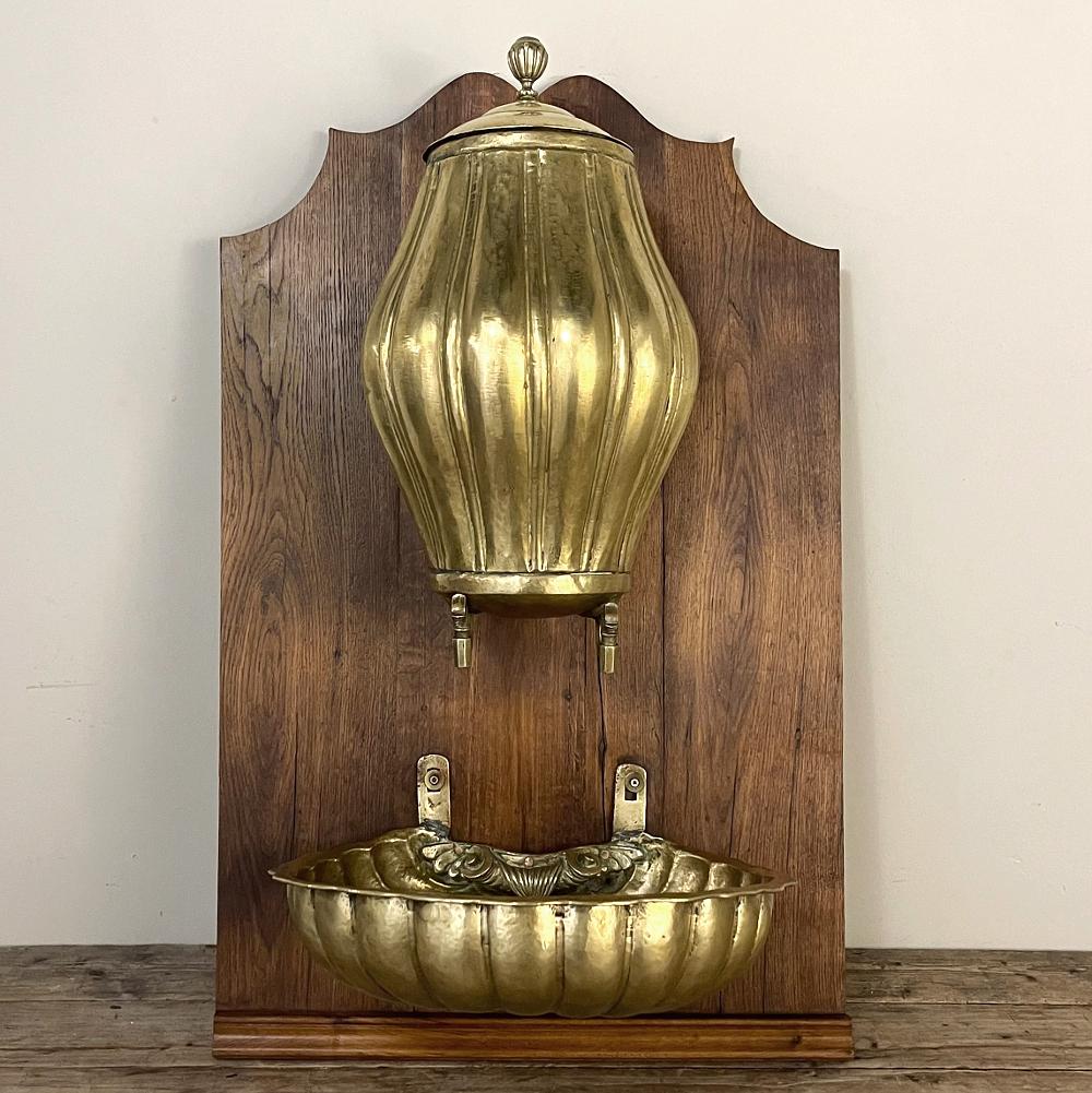 Hand-Crafted 19th Century French Brass Wall Fountain, Lavabo For Sale