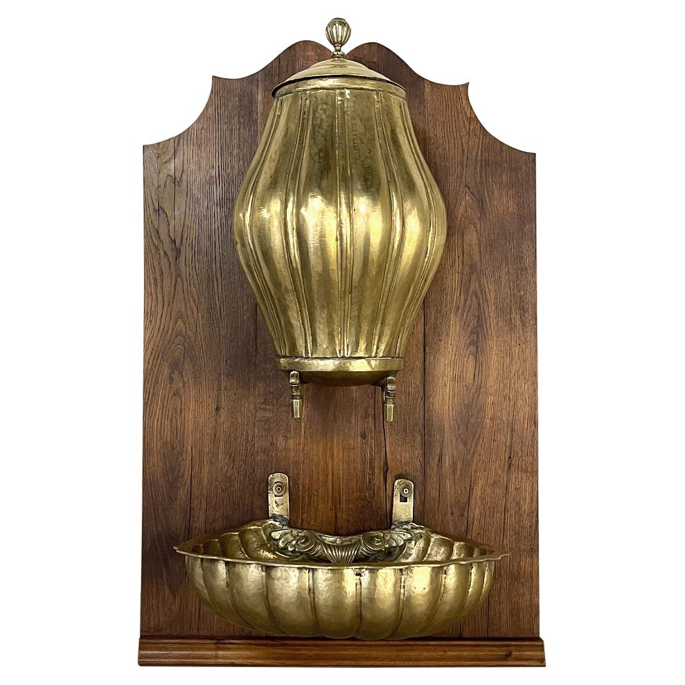 19th Century French Brass Wall Fountain, Lavabo For Sale