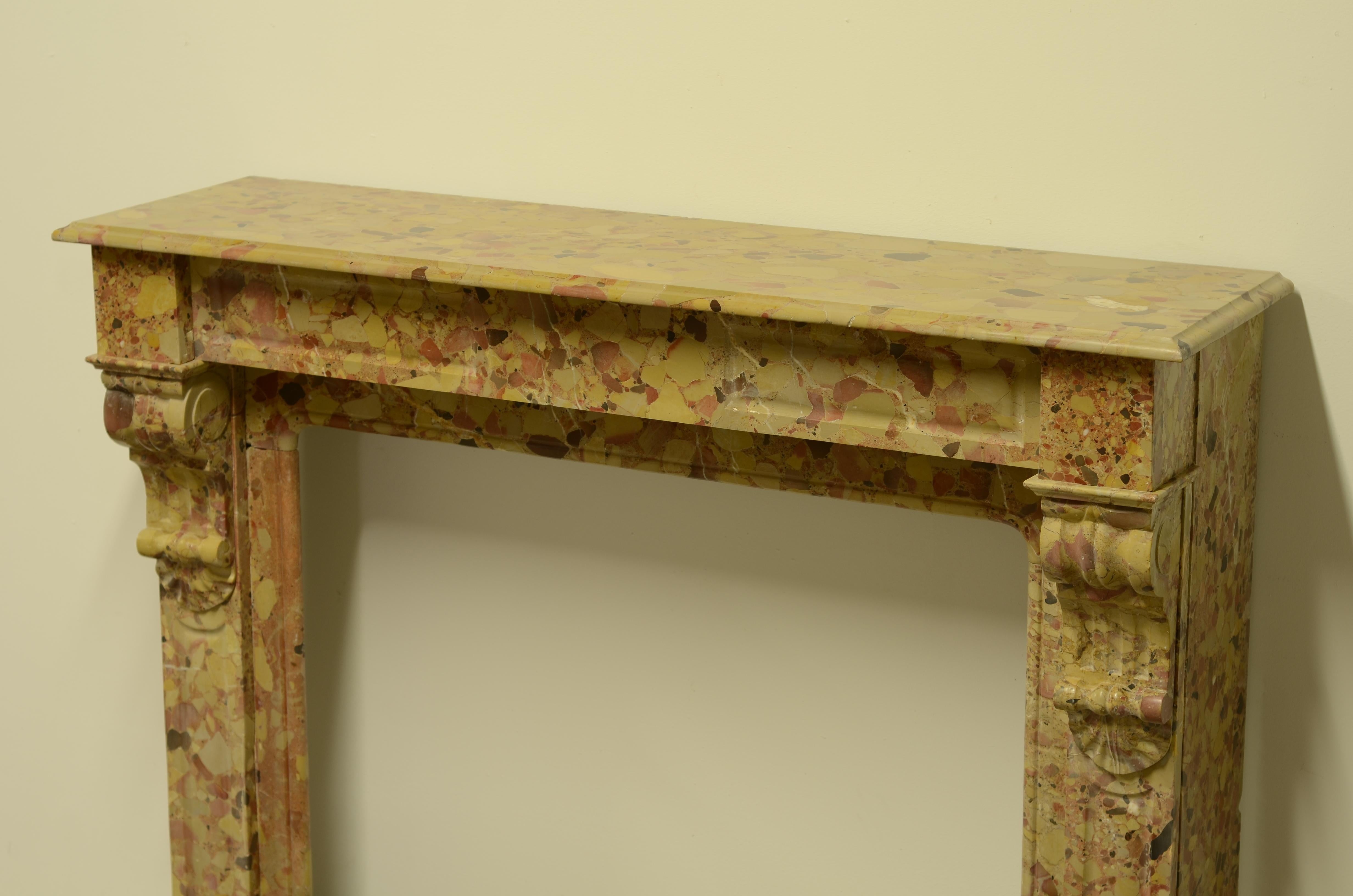 19th Century French Breche D' Alep Marble Fireplace Mantel 1