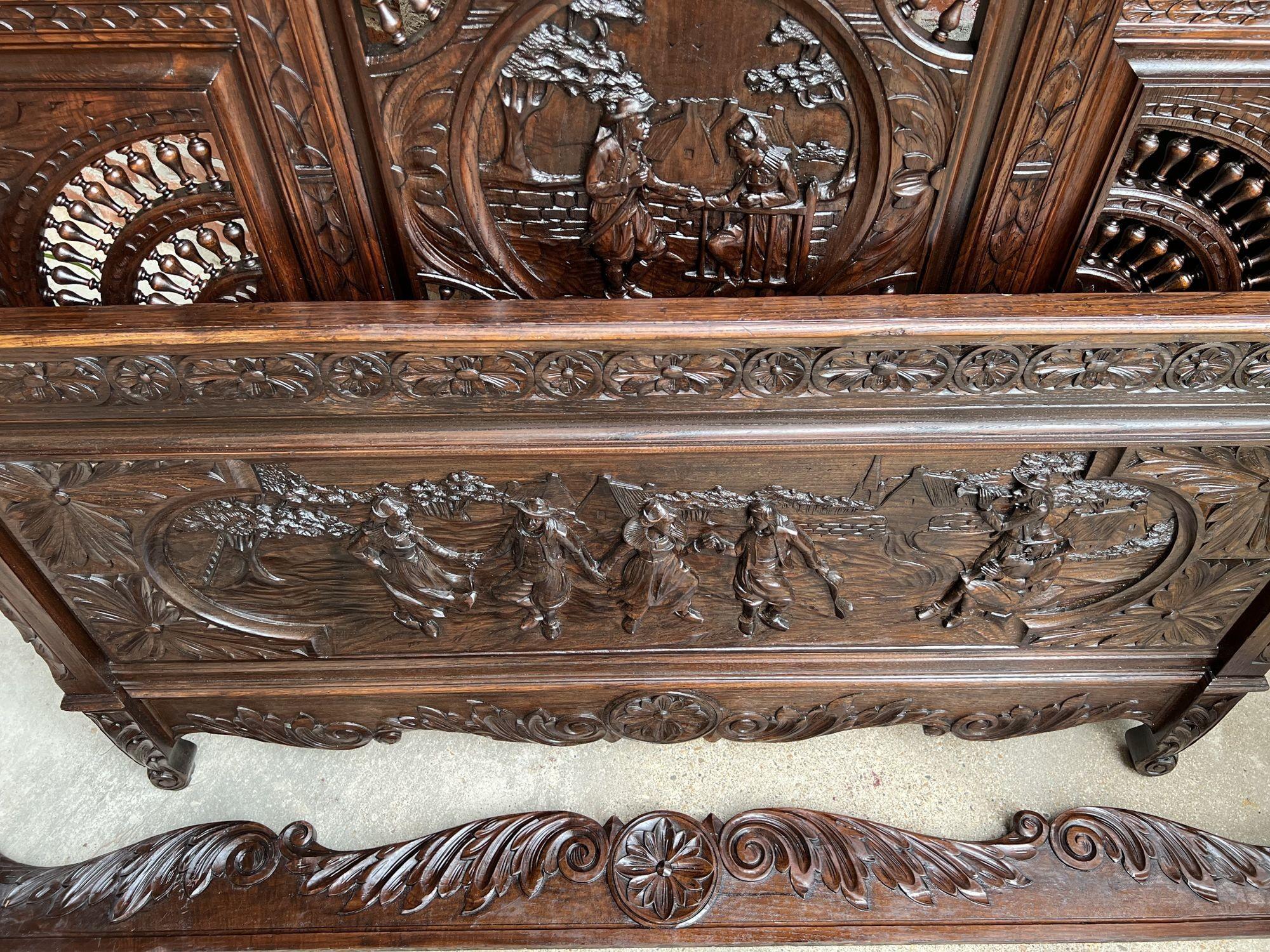 Hand-Carved 19th century French Breton Bed Carved Oak Brittany Wedding French Country