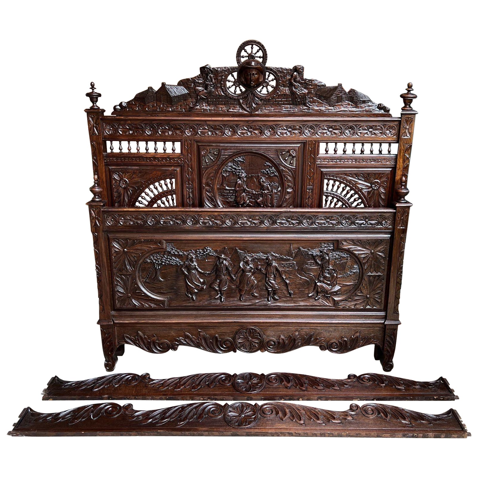 19th century French Breton Bed Carved Oak Brittany Wedding French Country