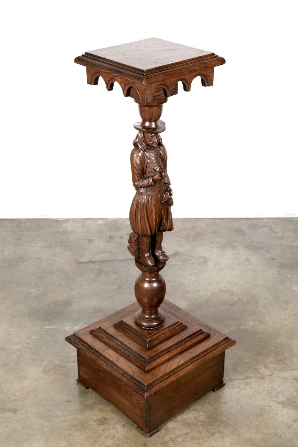 19th Century French Breton Carved Chestnut Figural Plant Stand 7