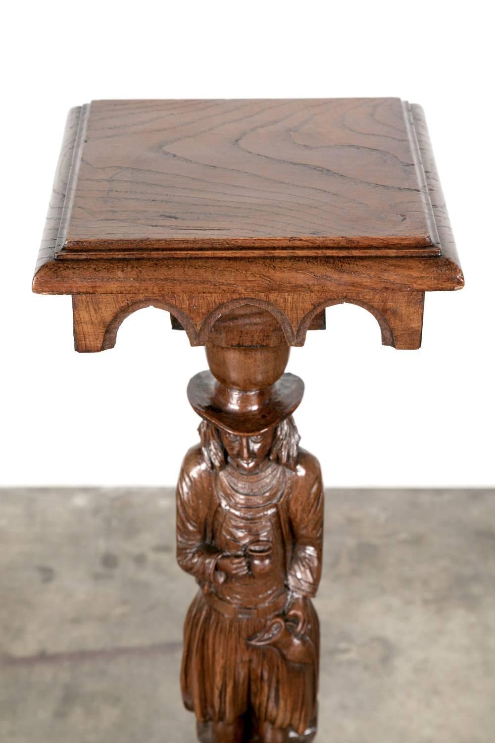 19th Century French Breton Carved Chestnut Figural Plant Stand In Excellent Condition In Birmingham, AL