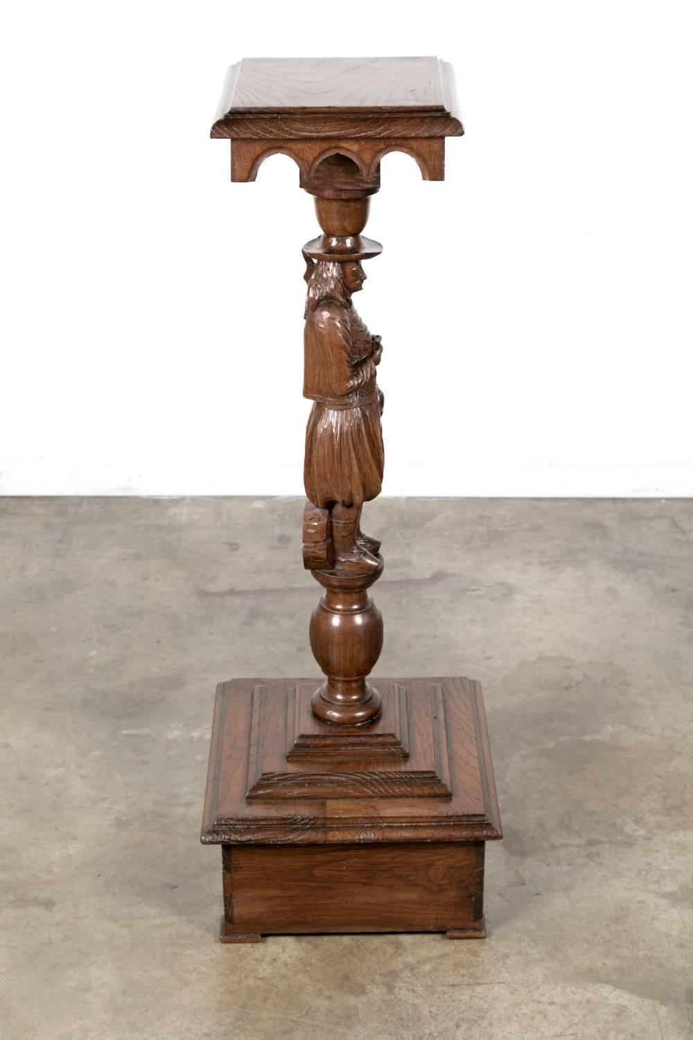 19th Century French Breton Carved Chestnut Figural Plant Stand 2