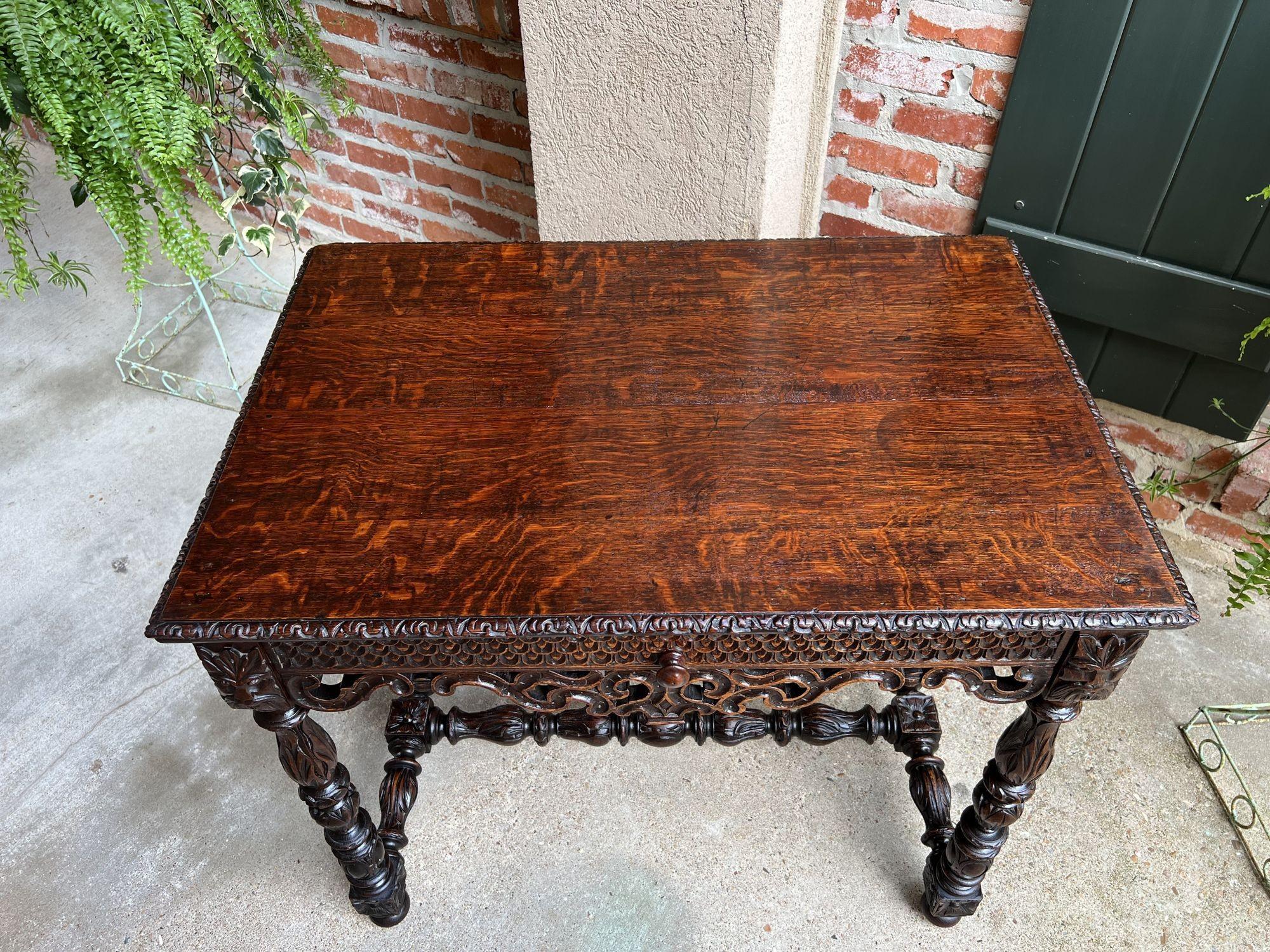 Antique French Breton Carved Oak Sofa Table Writing Library Desk Louis XIV For Sale 5