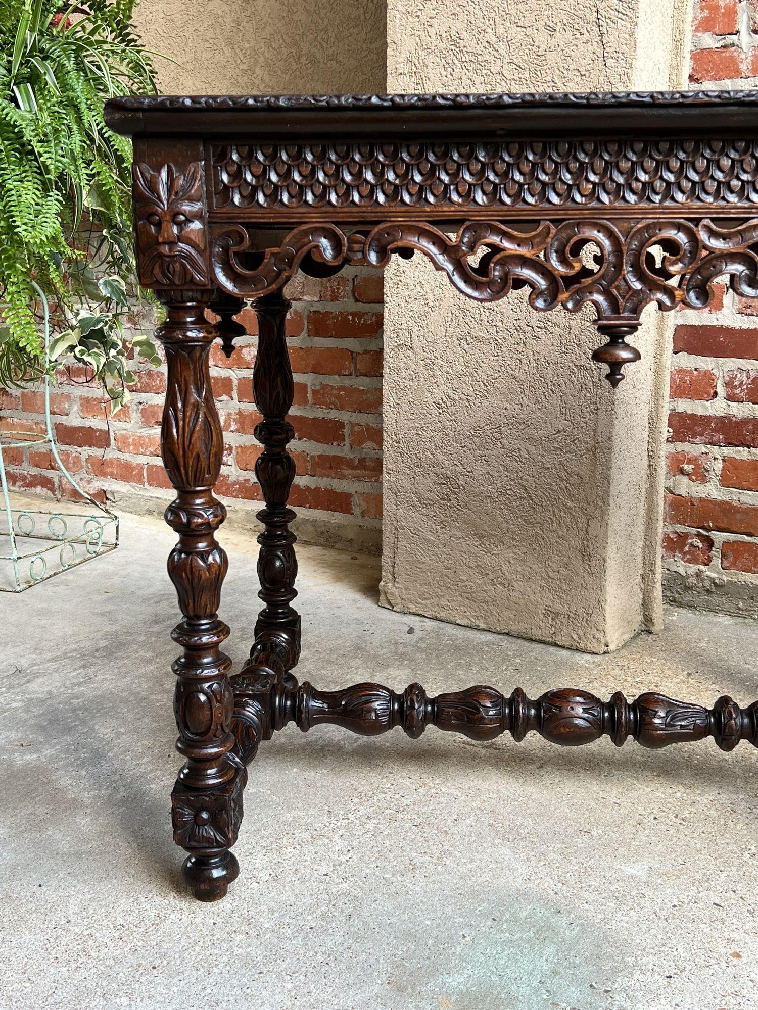 Antique French Breton Carved Oak Sofa Table Writing Library Desk Louis XIV For Sale 7