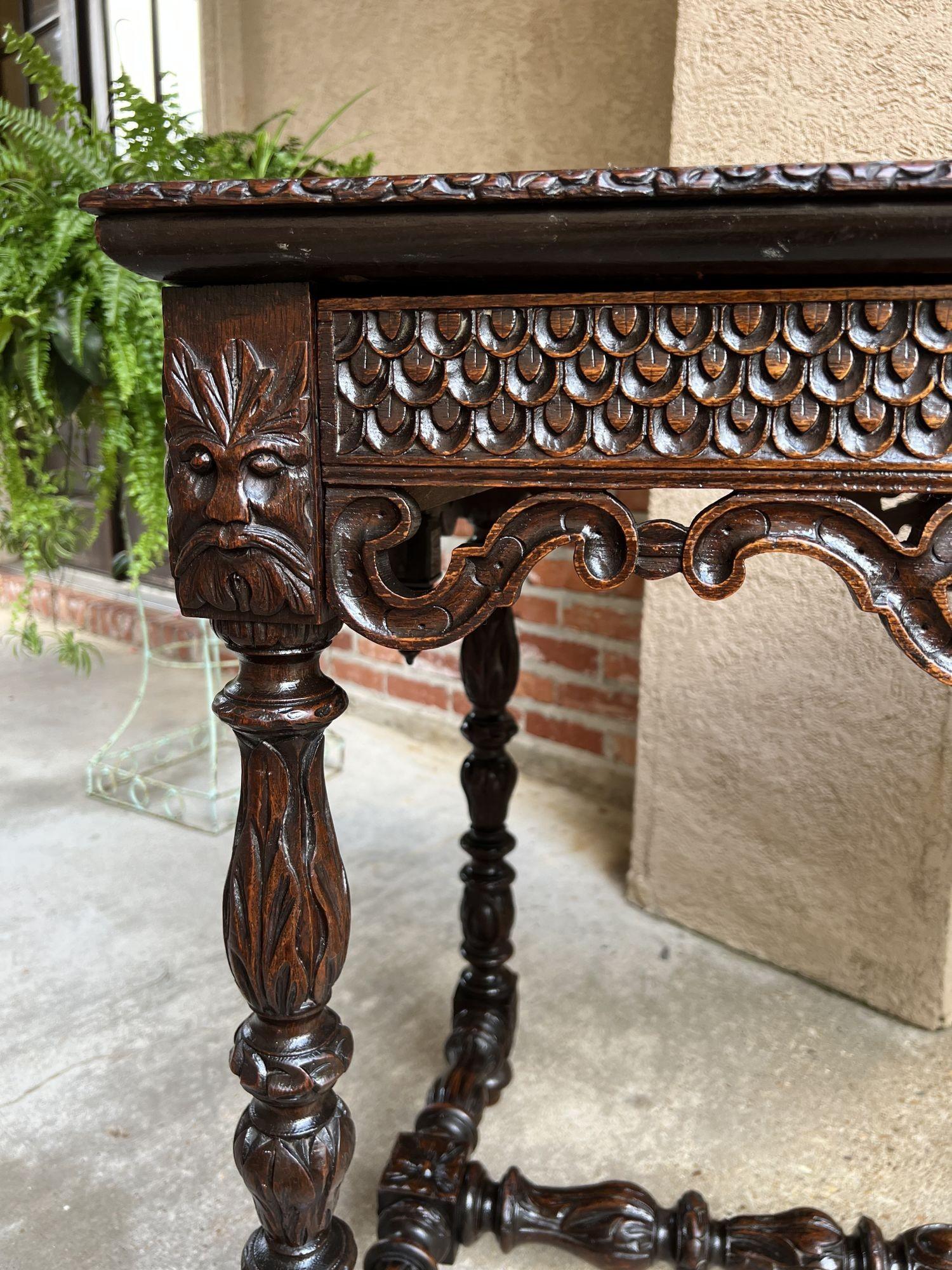 Antique French Breton Carved Oak Sofa Table Writing Library Desk Louis XIV For Sale 10