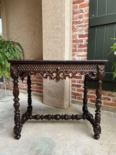 Antique French Breton Carved Oak Sofa Table Writing Library Desk Louis XIV
