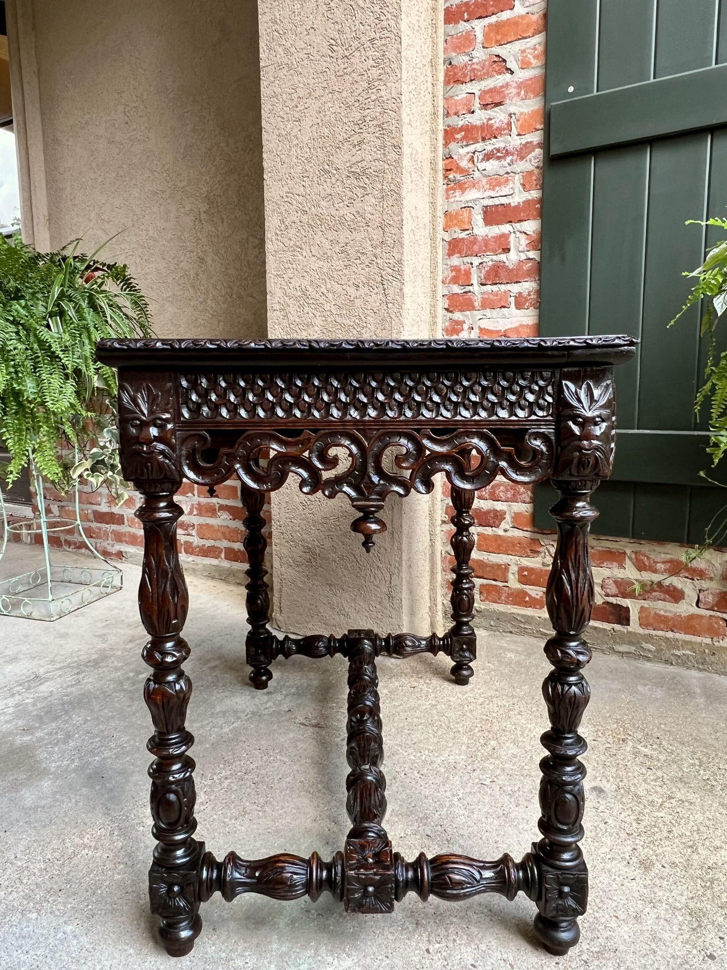 Antique French Breton Carved Oak Sofa Table Writing Library Desk Louis XIV In Good Condition For Sale In Shreveport, LA