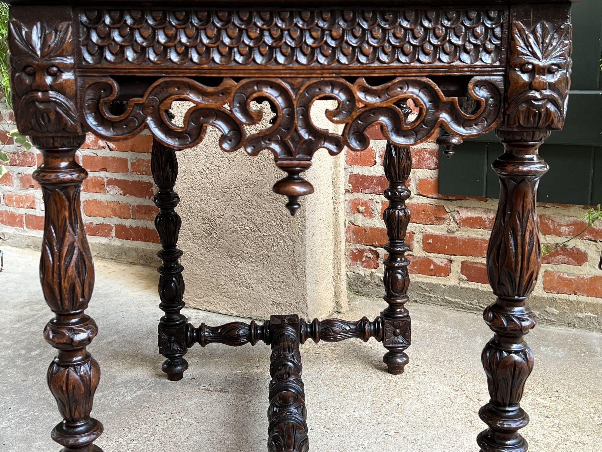 Antique French Breton Carved Oak Sofa Table Writing Library Desk Louis XIV For Sale 2