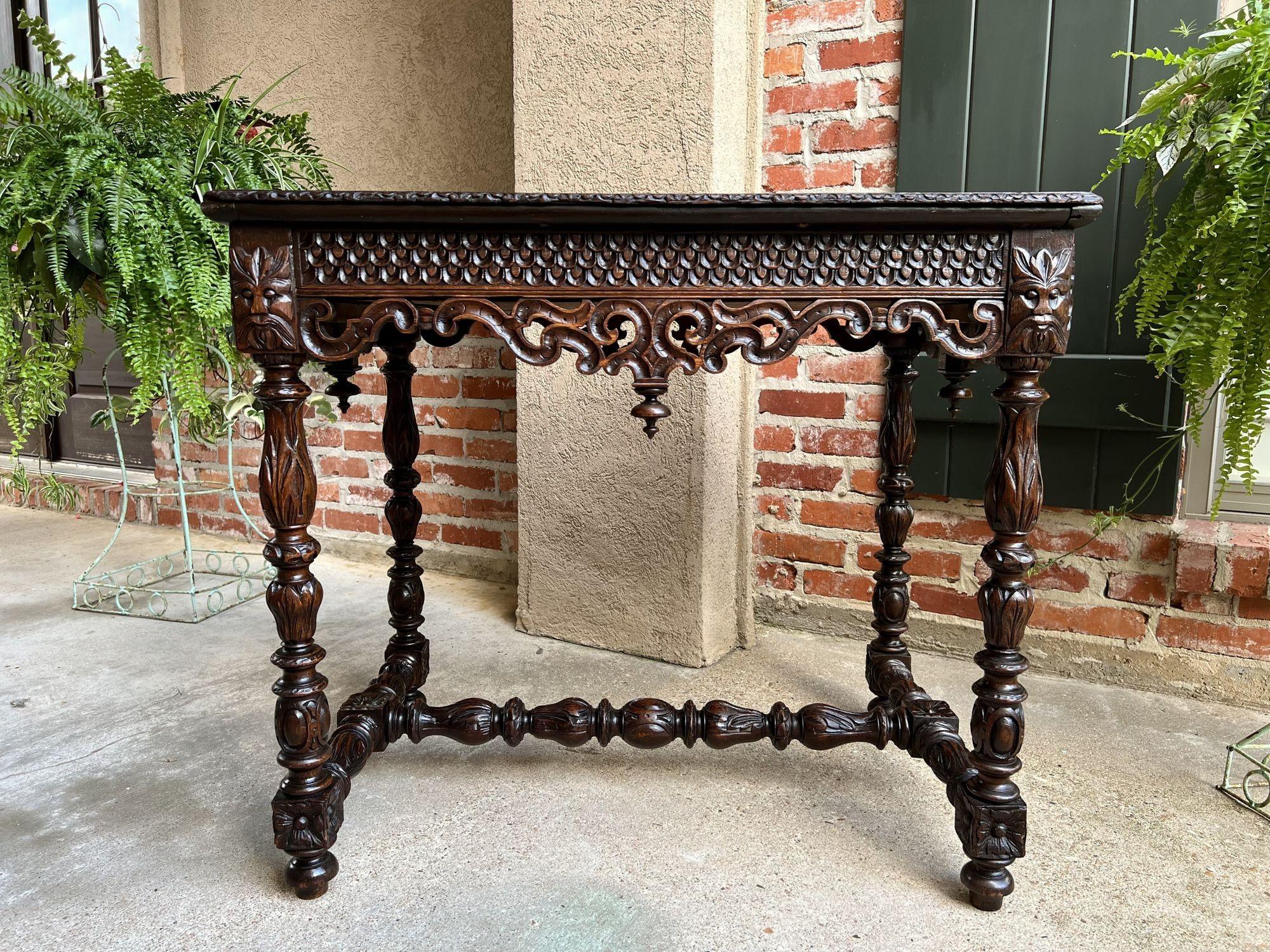 Antique French Breton Carved Oak Sofa Table Writing Library Desk Louis XIV For Sale 3