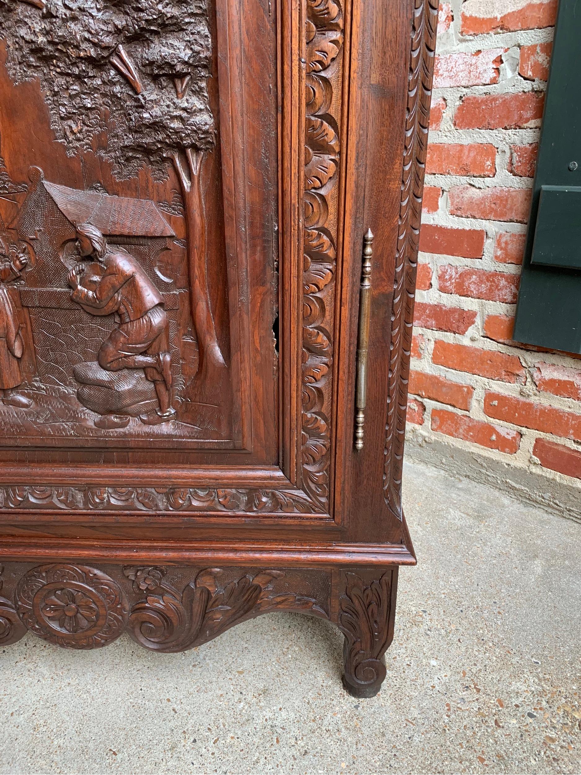 Antique Carved French Brittany Armoire Bonnetiere Cabinet Wardrobe Chestnut 2