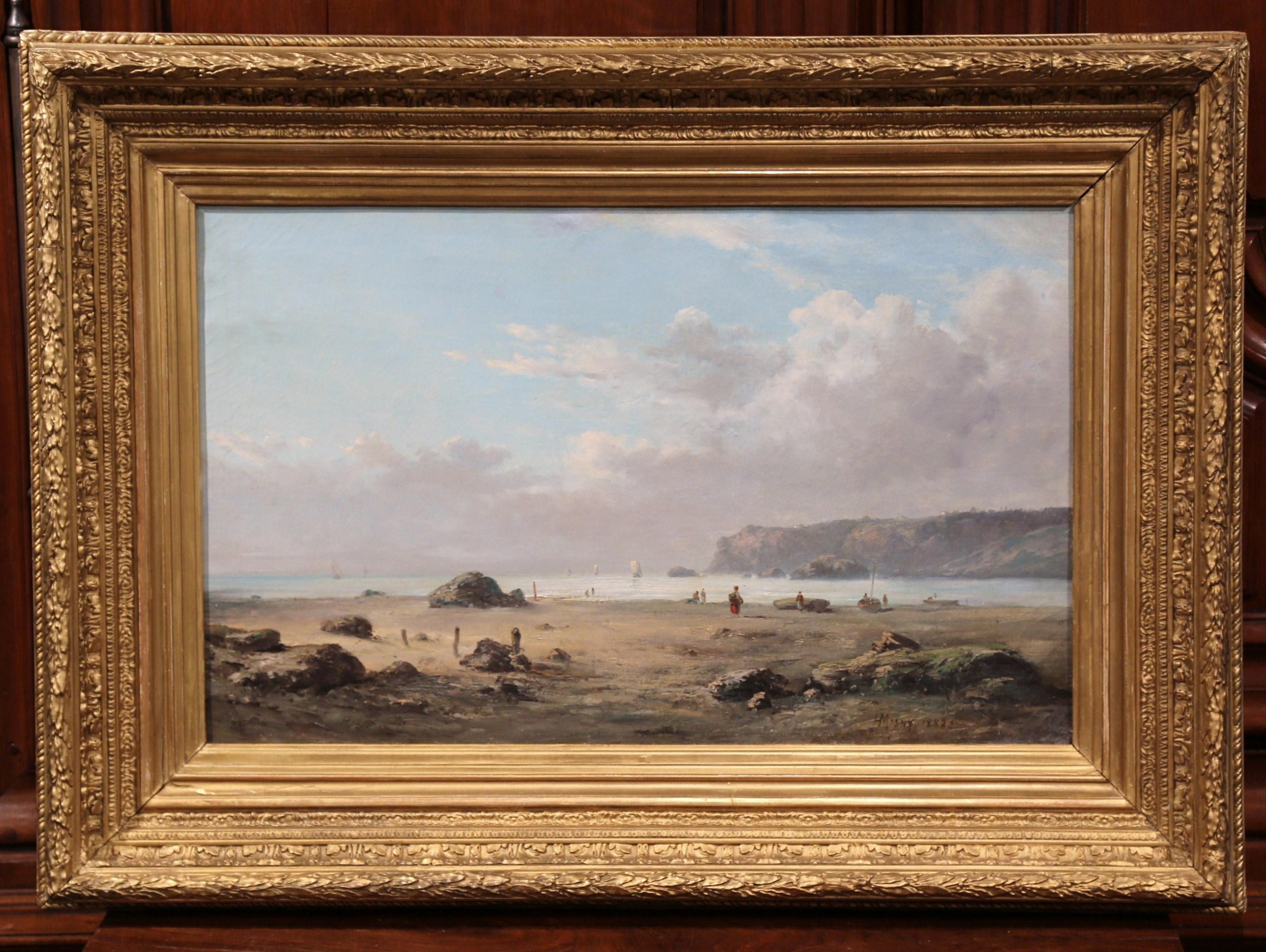 19th Century French Brittany Coast Landscape Painting Signed Masny Dated 1882 In Excellent Condition In Dallas, TX