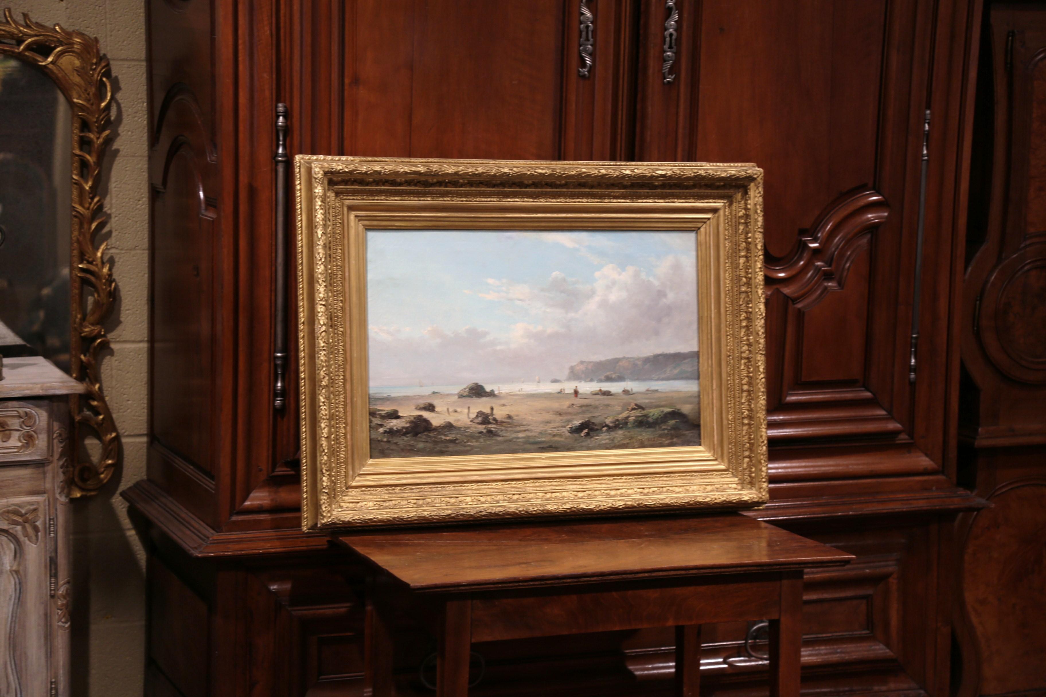 19th Century French Brittany Coast Landscape Painting Signed Masny Dated 1882 2