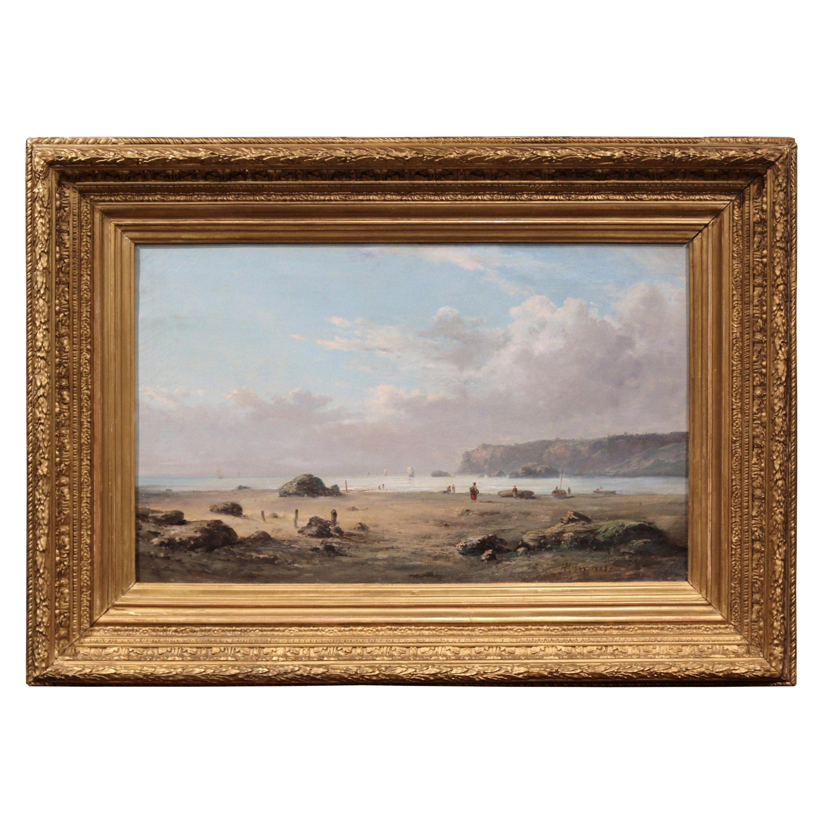 19th Century French Brittany Coast Landscape Painting Signed Masny Dated 1882