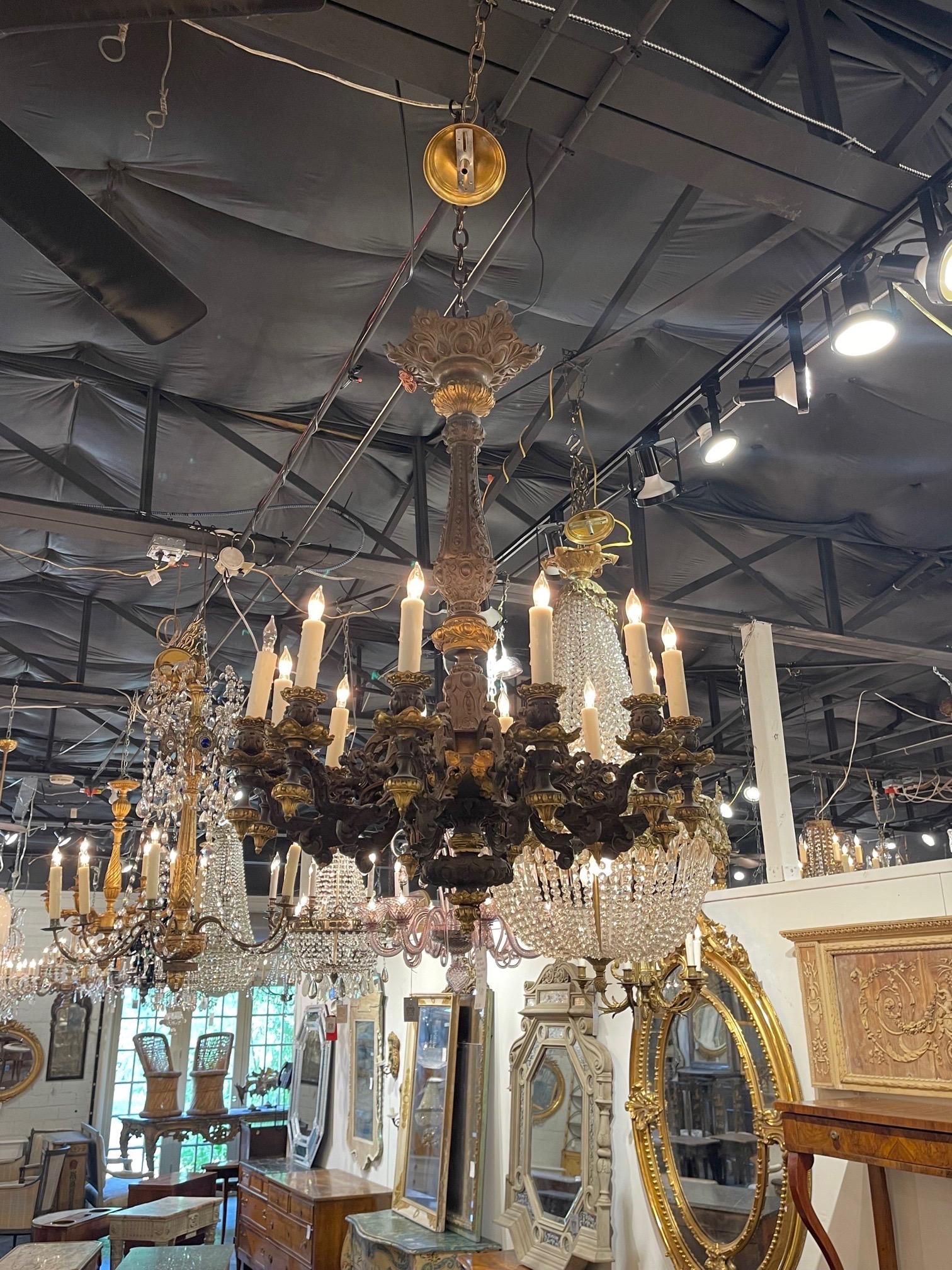 19th Century French Bronze 12 Light Chandelier In Good Condition For Sale In Dallas, TX