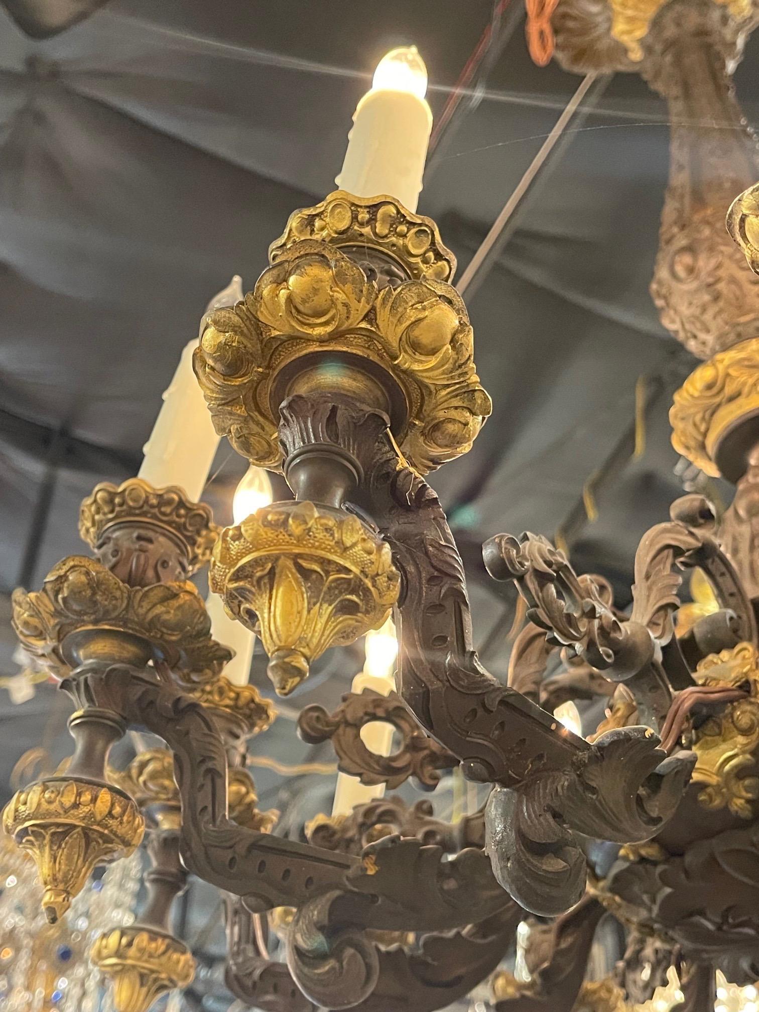 19th Century French Bronze 12 Light Chandelier For Sale 2