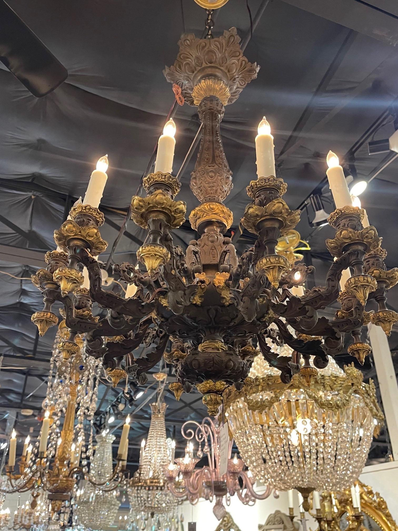 19th Century French Bronze 12 Light Chandelier For Sale 5