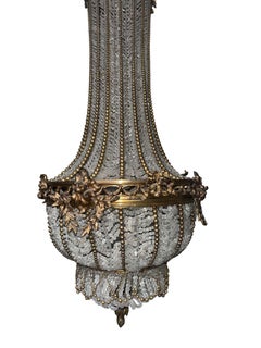 19th Century French Bronze and Beaded Chandelier