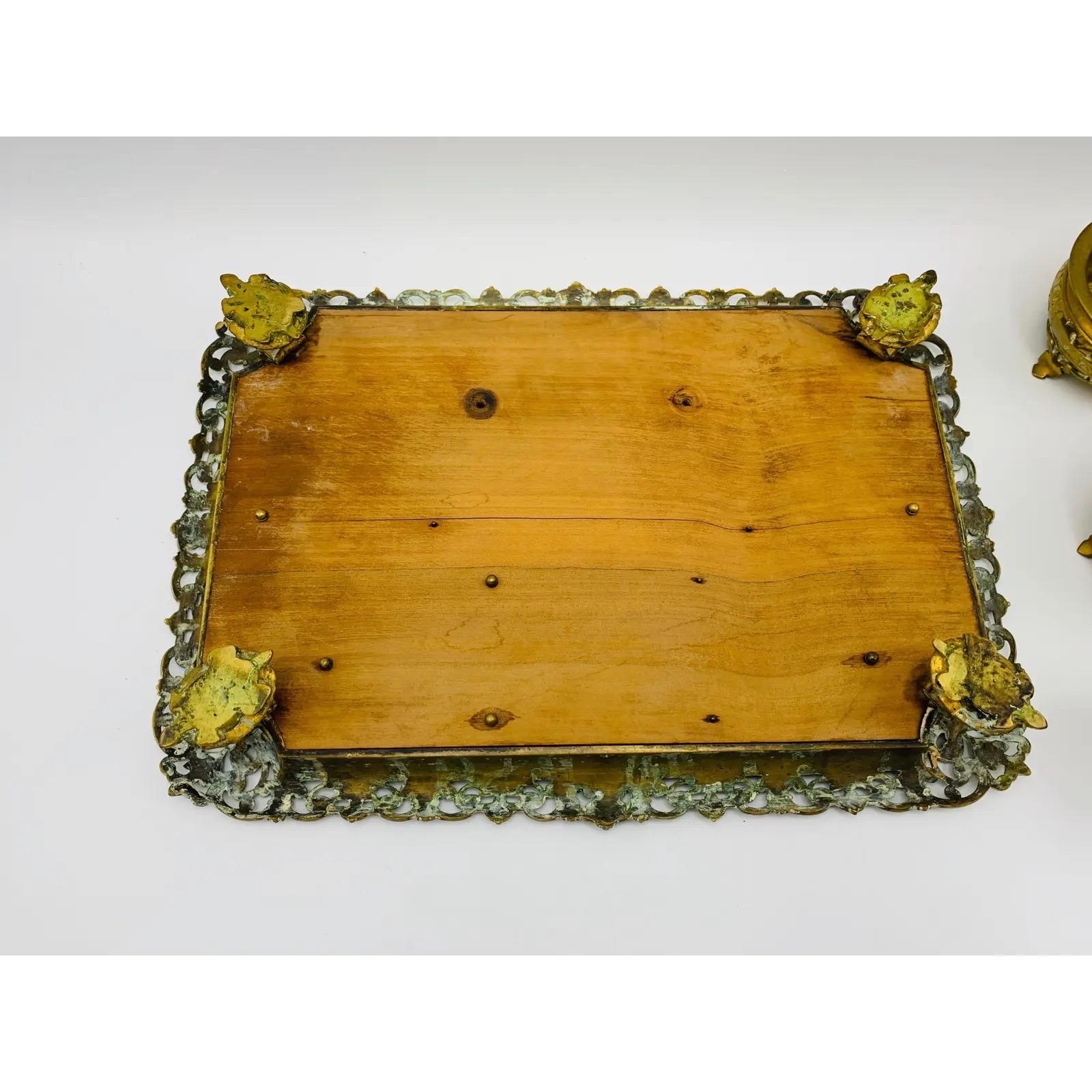 19th Century French Bronze and Burl Wood Desk Set For Sale 6