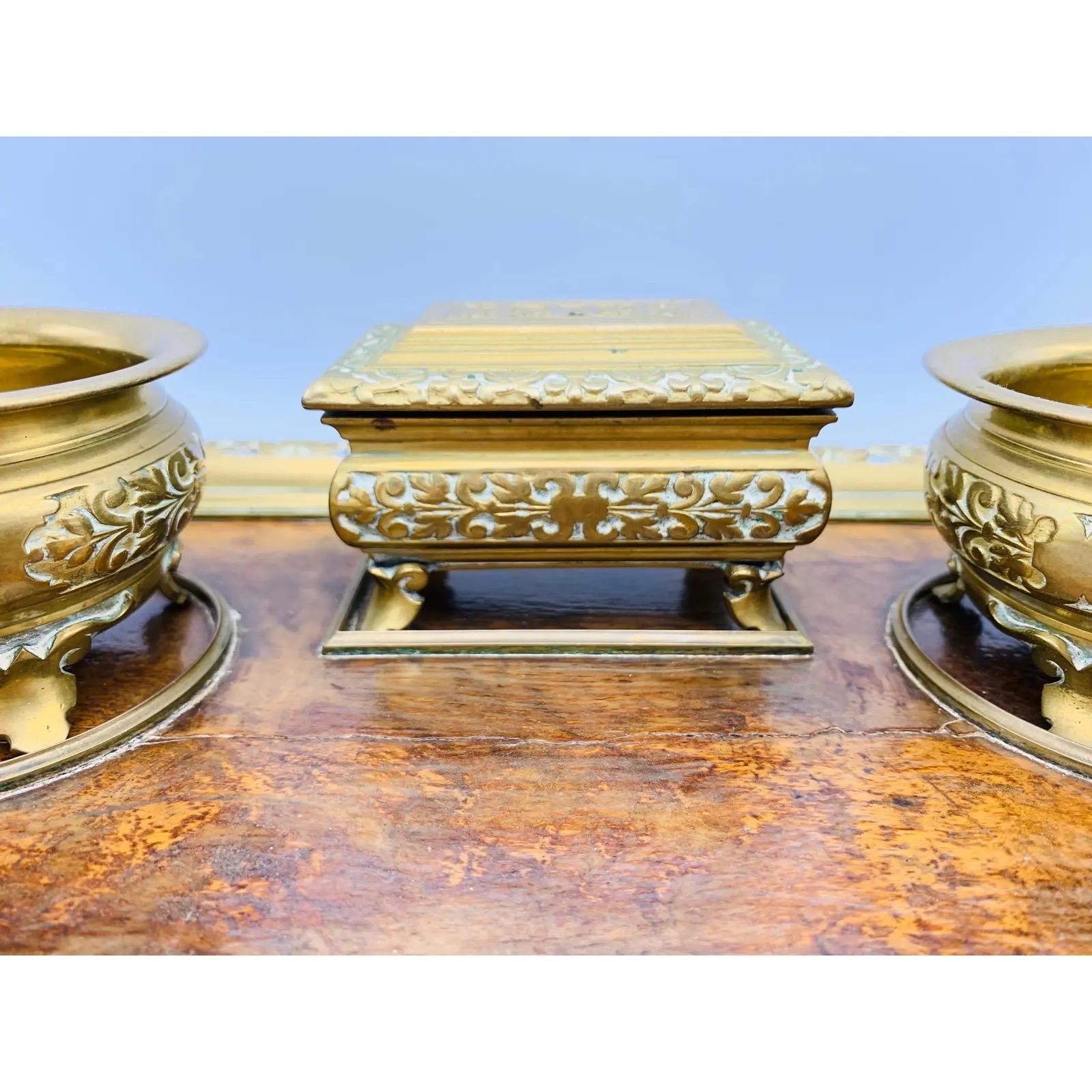 19th Century French Bronze and Burl Wood Desk Set In Fair Condition For Sale In Richmond, VA