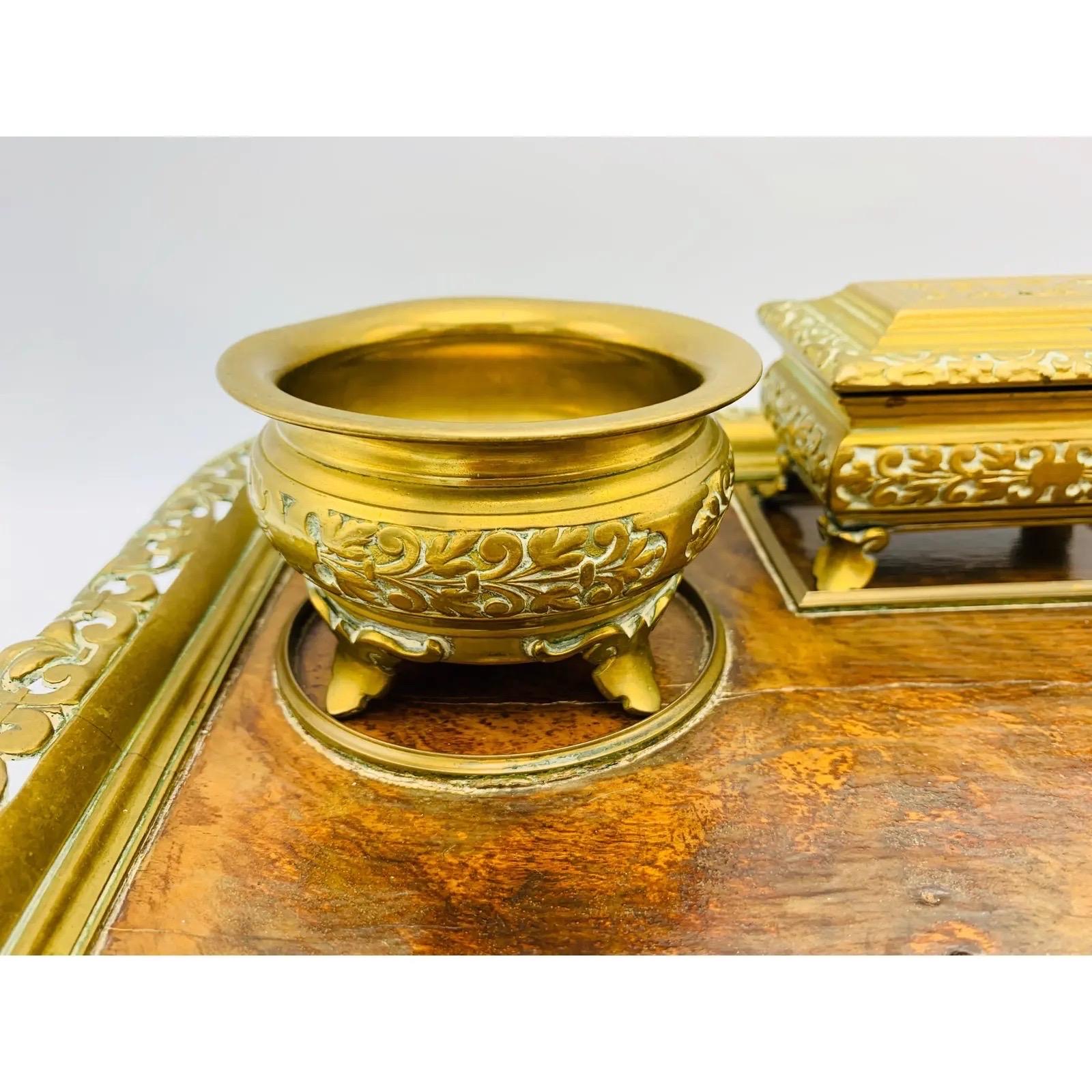 19th Century French Bronze and Burl Wood Desk Set For Sale 1