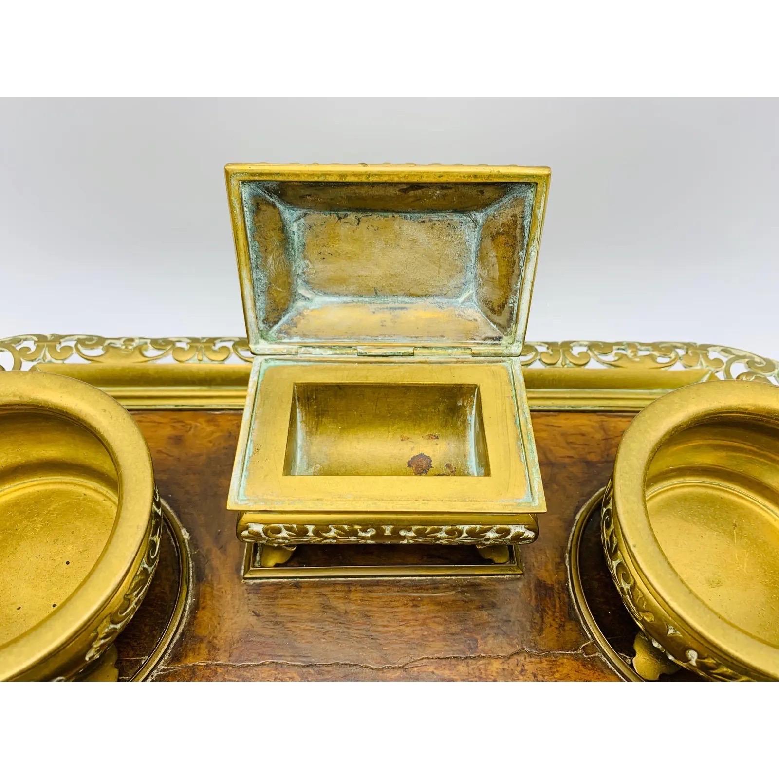 19th Century French Bronze and Burl Wood Desk Set For Sale 3