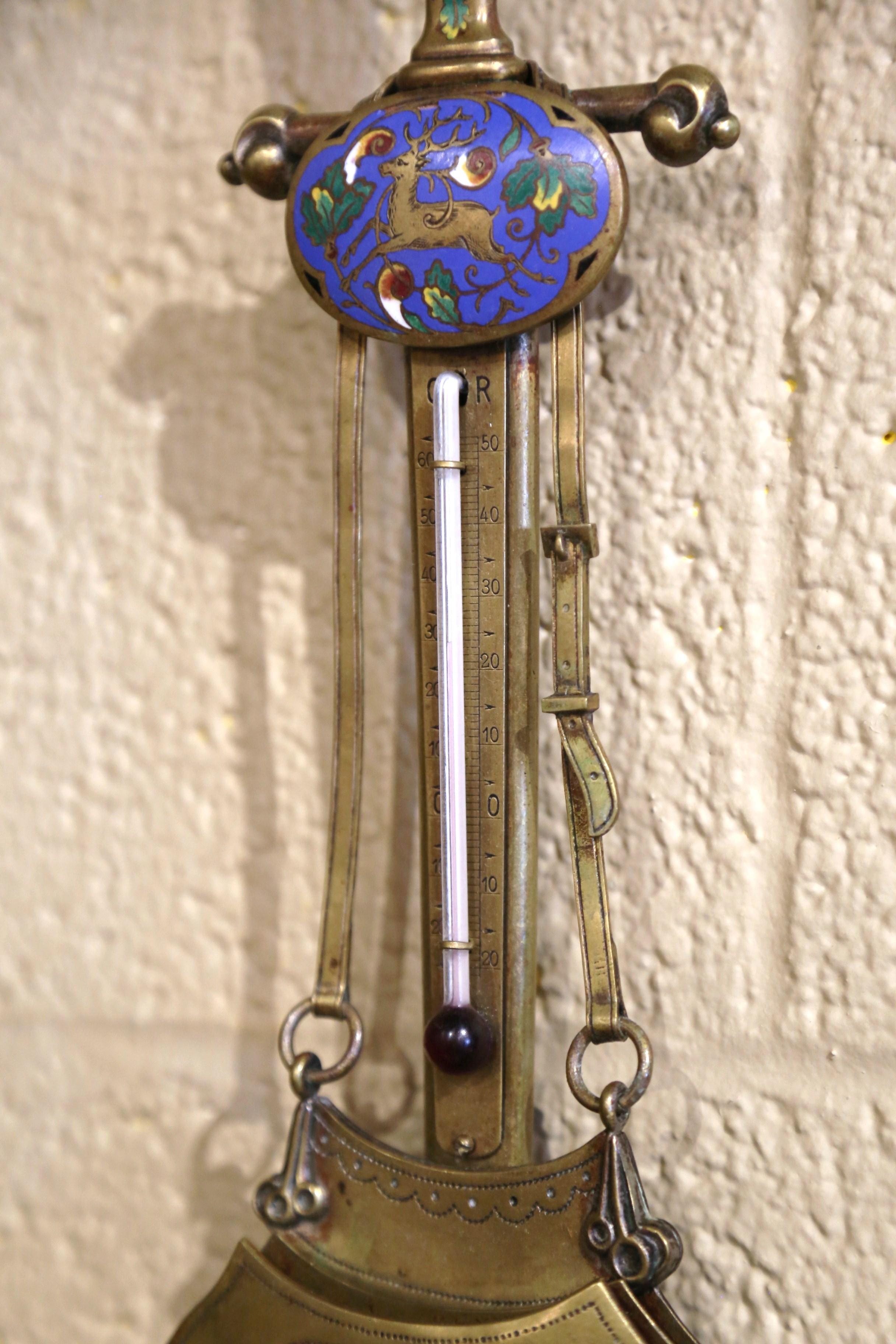 19th Century French Bronze and Cloisonne Wall Barometer and Letter Holder For Sale 1