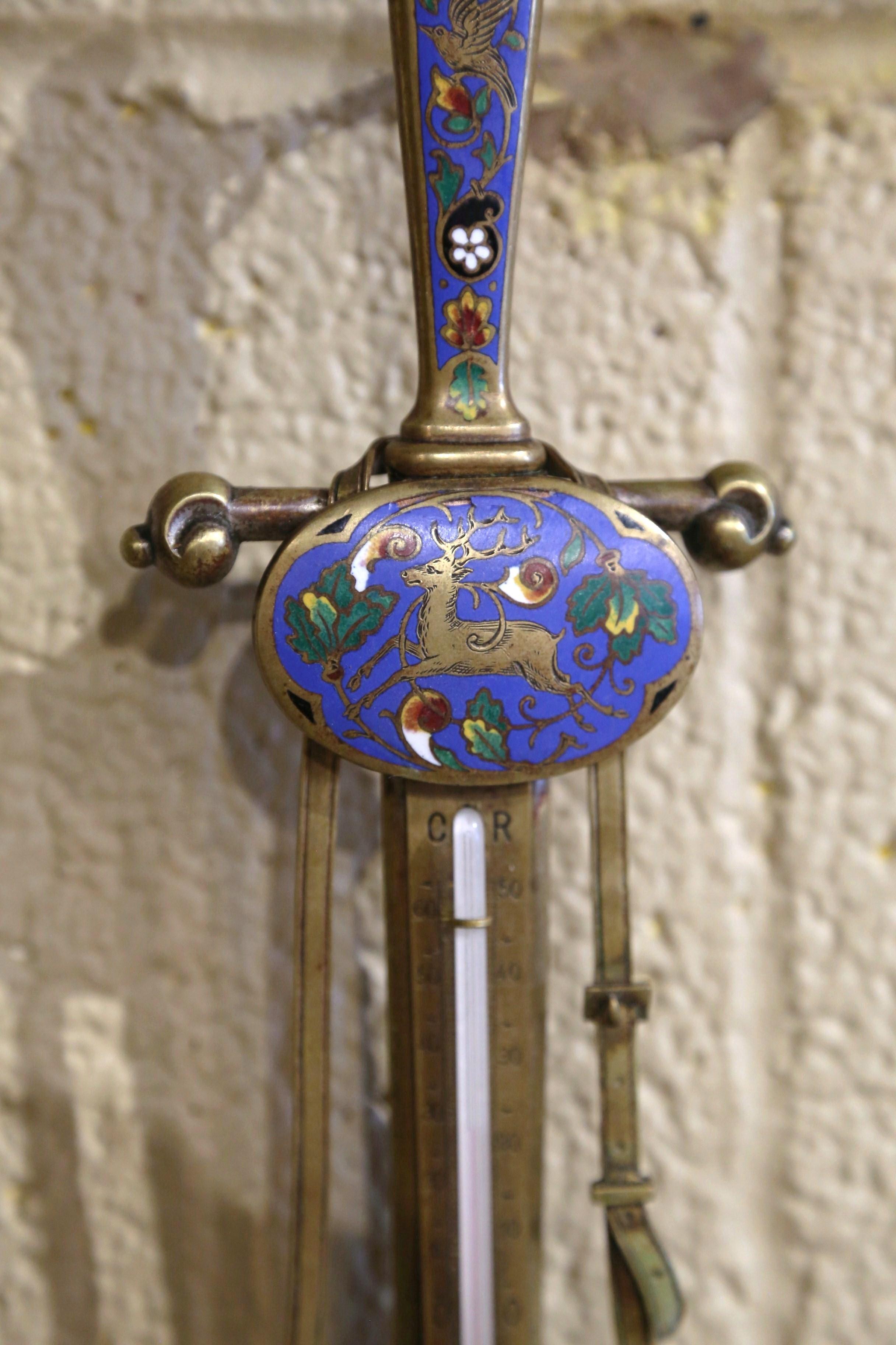 19th Century French Bronze and Cloisonne Wall Barometer and Letter Holder For Sale 2