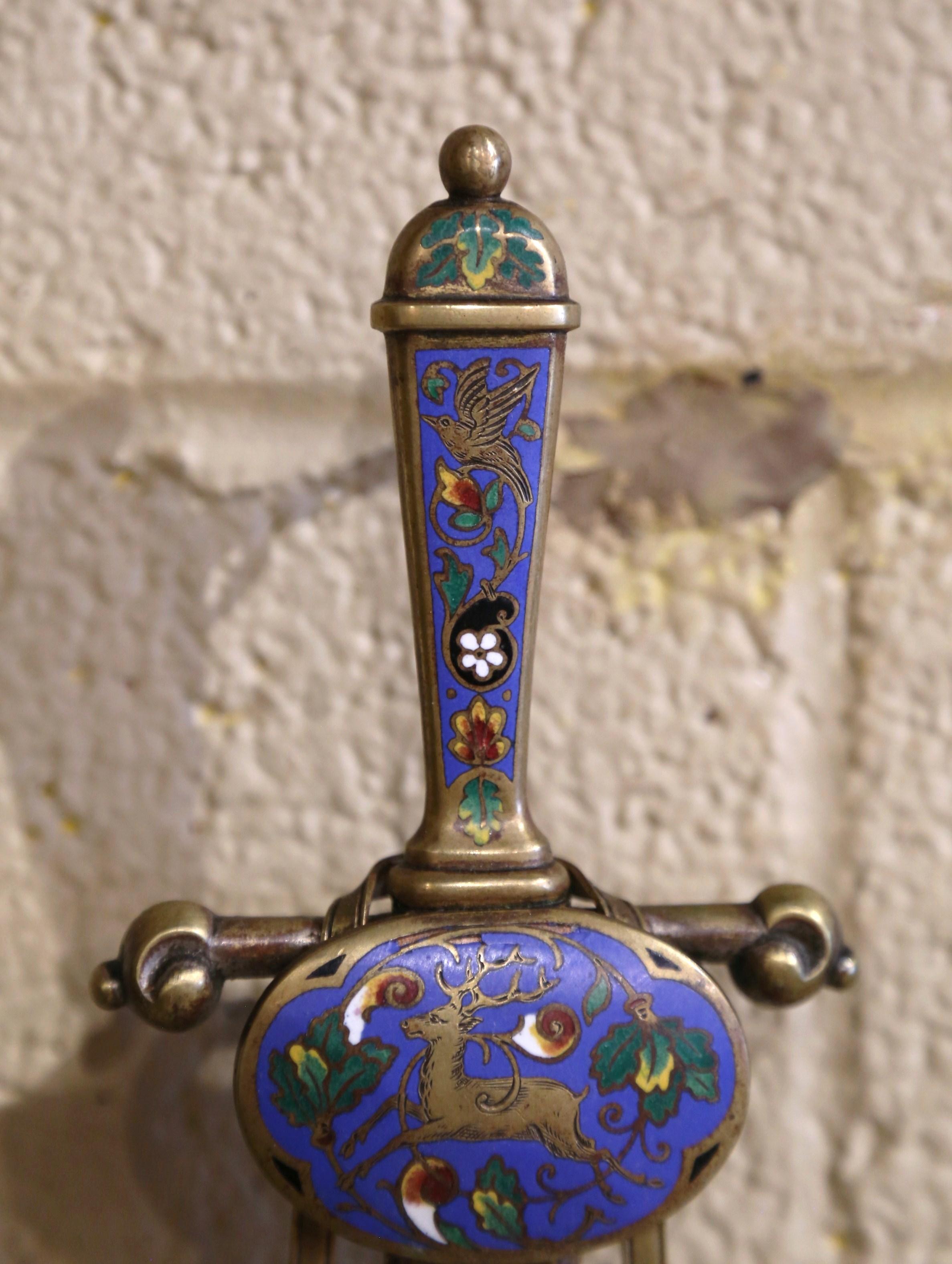 19th Century French Bronze and Cloisonne Wall Barometer and Letter Holder For Sale 4