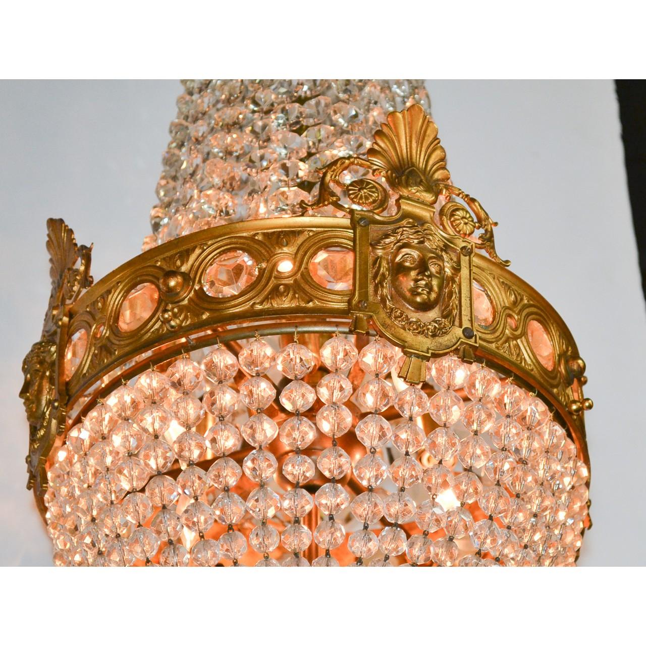 Faceted 19th Century French Bronze and Crystal Basket Chandelier