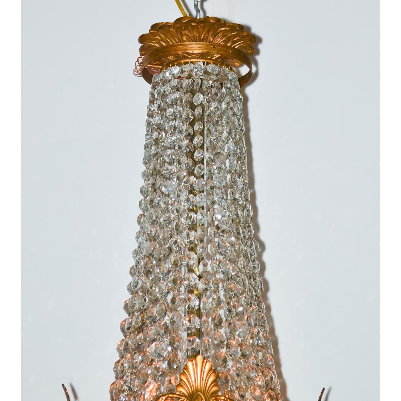 19th Century French Bronze and Crystal Basket Chandelier In Good Condition In Dallas, TX