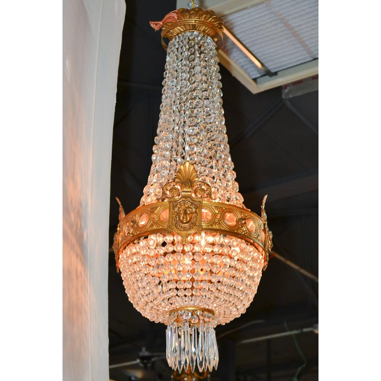 19th Century French Bronze and Crystal Basket Chandelier 1