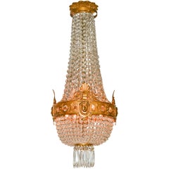 19th Century French Bronze and Crystal Basket Chandelier