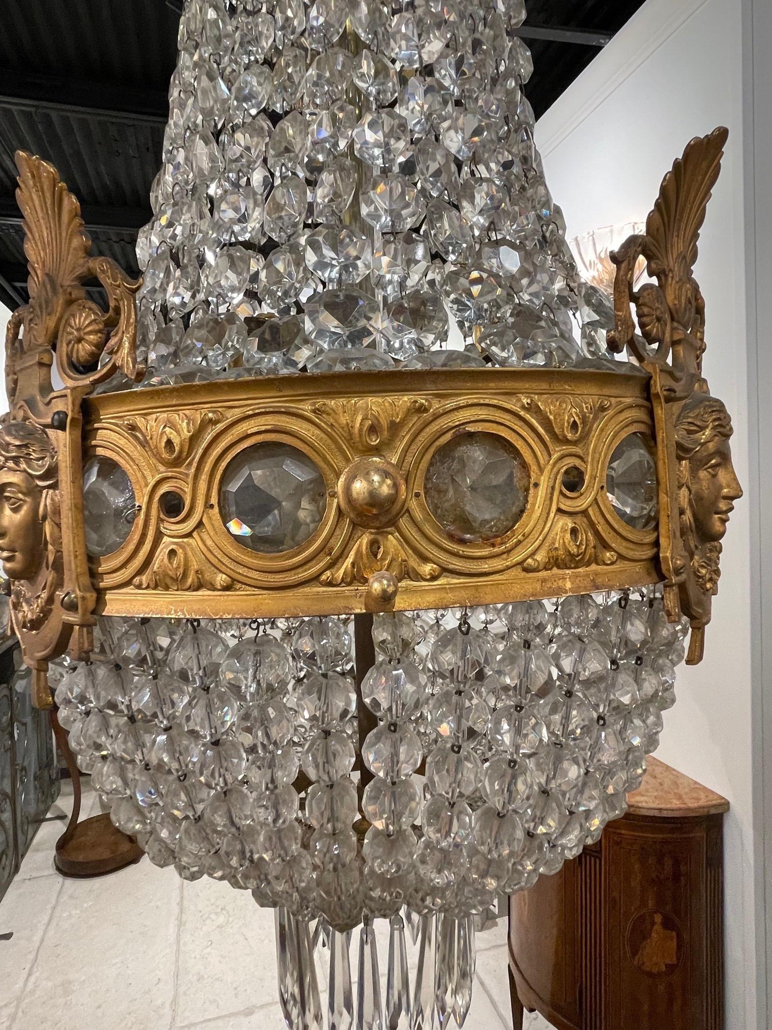 19th Century French Bronze and Crystal Basket Form Chandelier In Good Condition For Sale In Dallas, TX