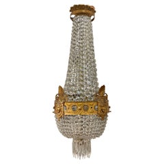 19th Century French Bronze and Crystal Basket Form Chandelier