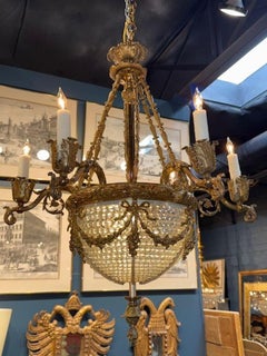 19th Century French Bronze and Crystal Chandelier