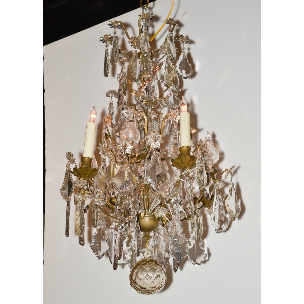 Carved 19th Century French Bronze and Crystal Chandelier