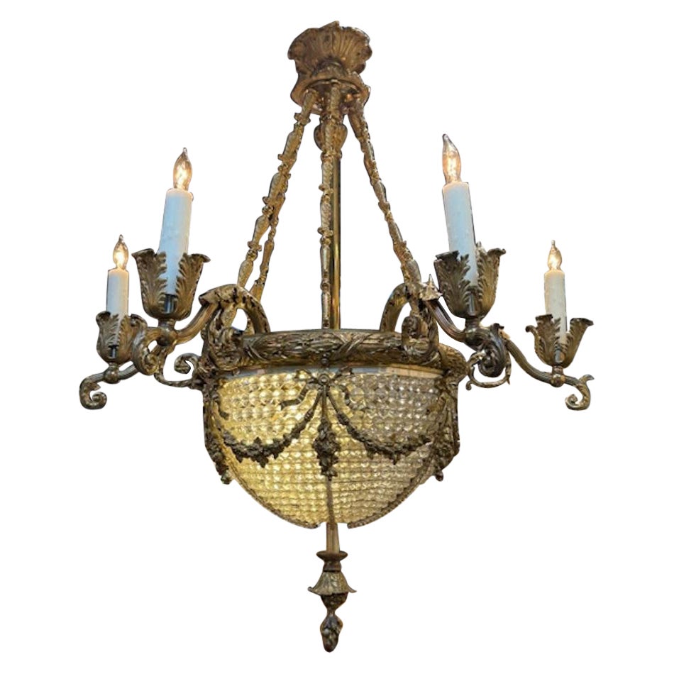 19th Century French Bronze and Crystal Chandelier